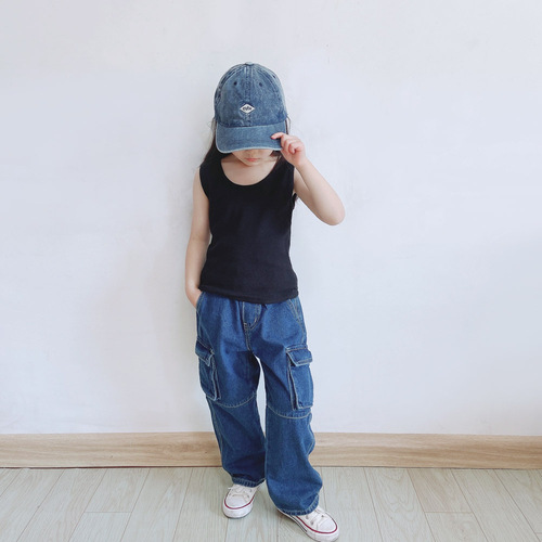 ANKRT Summer and Autumn Series Parent-Child Clothing Boys' Stylish Heavy Work Jeans Girls' Casual Work Pants Sun Protection