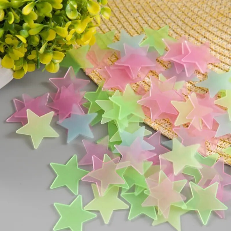Luminous 3d small star 3cm100 wall stickers decorative stickers self-adhesive fairy tale room diy five-pointed star family stickers
