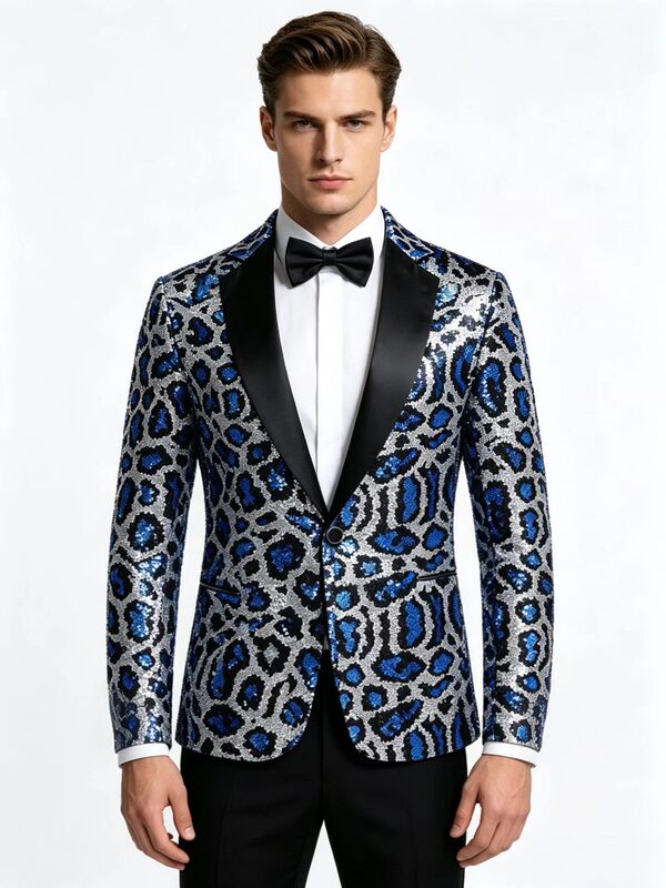 2026 Leopard Print Sequin Suit Performance Outfit Men's Sequin Stage Outfit Performance Clothing Leopard Print Jacket Trendy Brand Singer