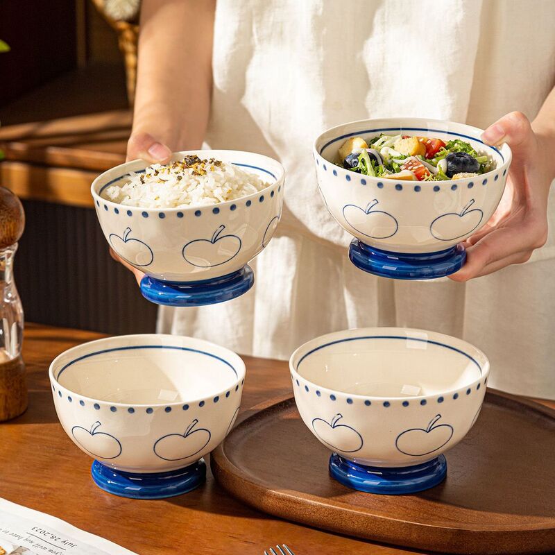 Japanese-style retro apple bowl and plate set, rice bowl, ceramic tableware, household bowl, soup bowl, noodle bowl, instant noodle bowl, yogurt bowl Japanese-style retro apple bowl and plate set, rice bowl, ceramic tableware, household bowl, soup bowl, noodle bowl, instant noodle bowl, yogurt bowl