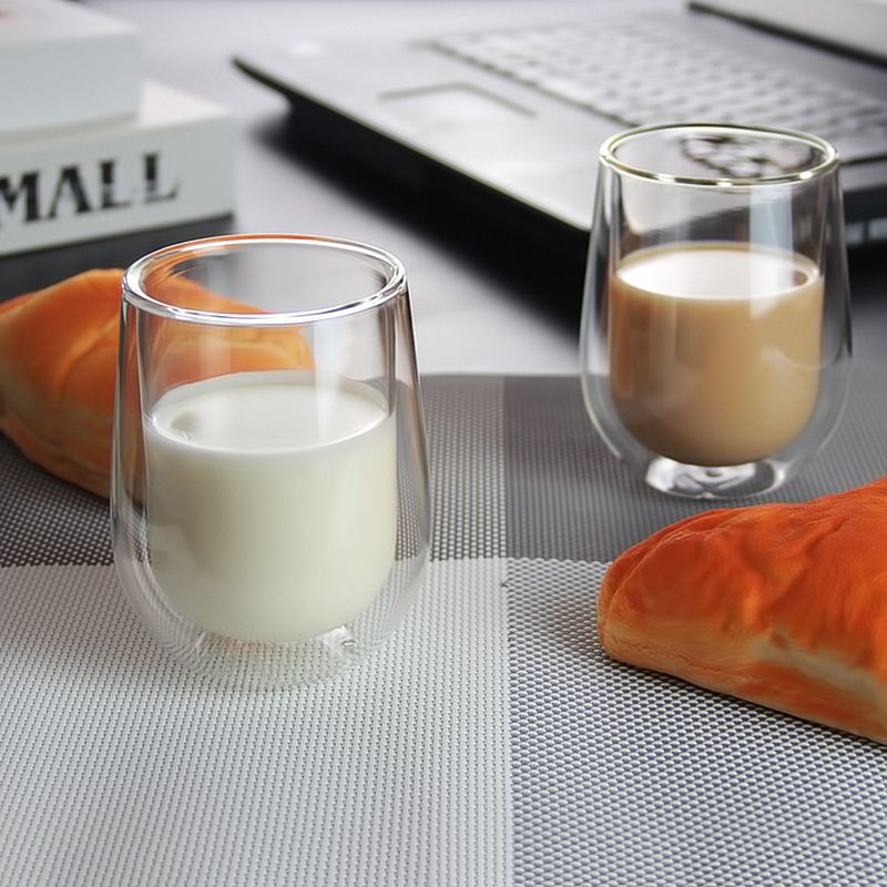 Taza de jugo de vidrio borosilicato taza de café de leche de bebida de oficina de vidrio de doble capa con aislamiento doméstico
