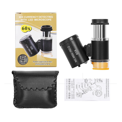 60x portable magnifying glass with heating and cooling 3 LED lights fluorescent silver dollar antique textile printing stamp coin identification microscope
