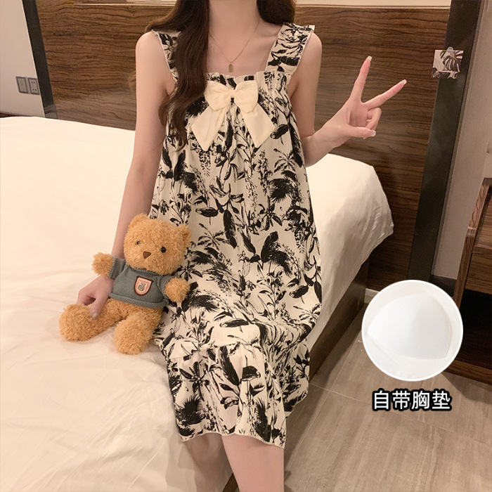 Pijamas de verano nubes de algodón trenzado esling vestido de niña con cojín de pecho princesa vestido de estilo de casa vestido larga mayorista