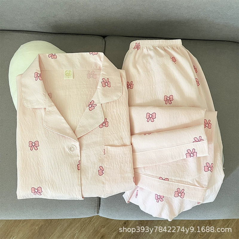 Хлопковая пижама с длинным рукавом, милые брюки, кардиган, комплект