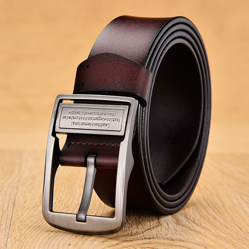Men's Genuine Leather Belt Retro Calfskin Pin Buckle Belt Double Head Business Casual Versatile Trouser Belt