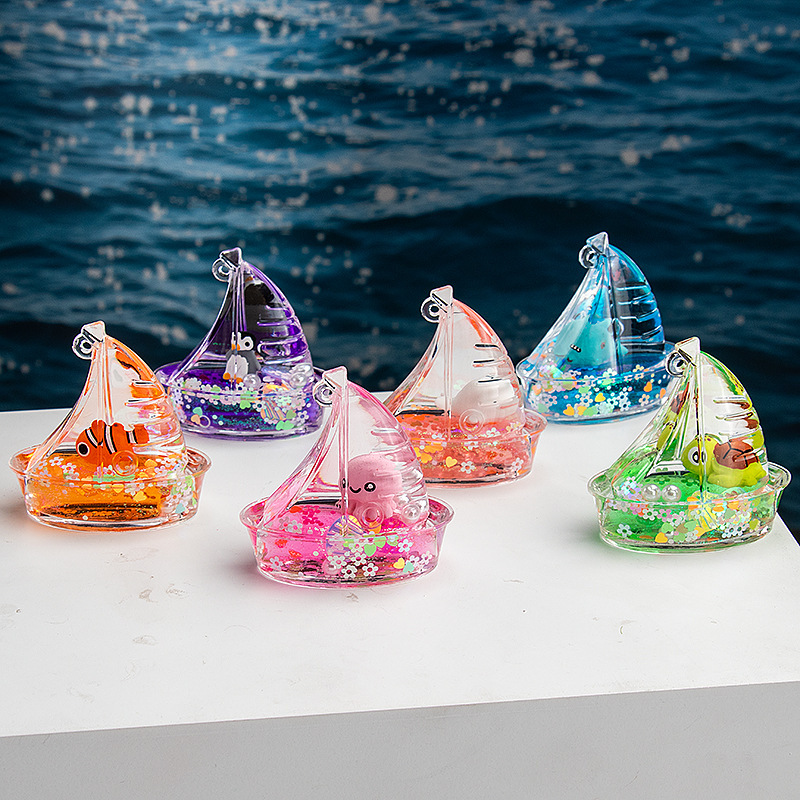 Creative Sailboat Oil-Filled Quicksand Bottle Ocean Animal Floating Figurine Acrylic Keychain Bag Pendant Wholesale Creative Sailboat Oil-Filled Quicksand Bottle Ocean Animal Floating Figurine Acrylic Keychain Bag Pendant Wholesale