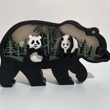 圣诞木质镂空工艺摆件创意家居装饰品旅游纪念品木雕熊猫灯饰