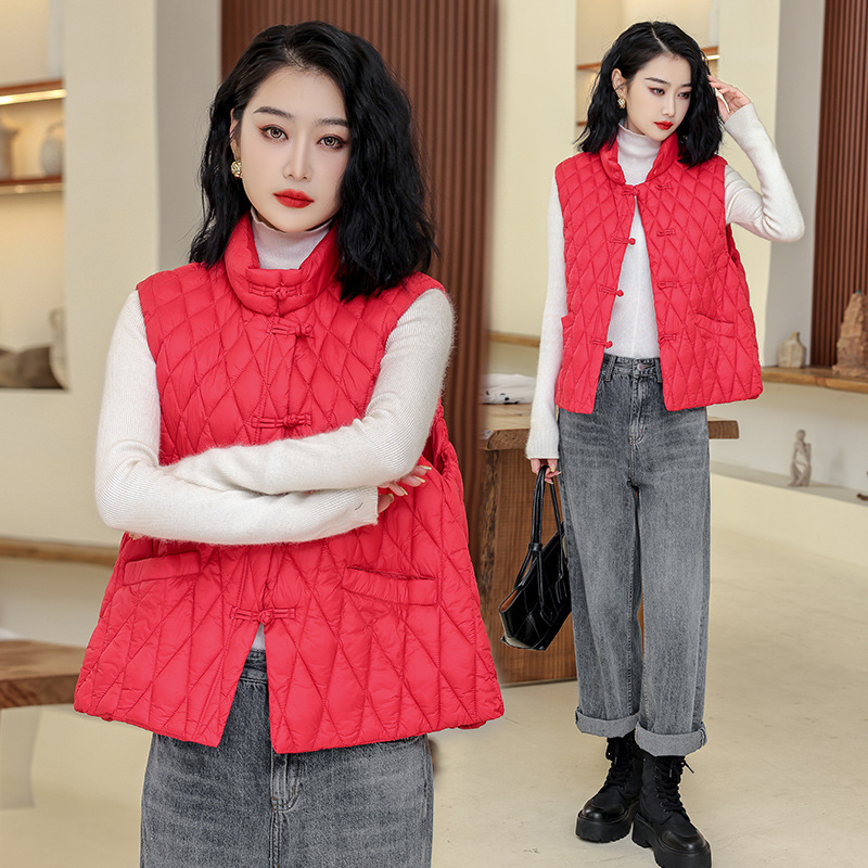 Chaleco de algodón de pluma para mujeres 2024 otoño y invierno nuevo estilo coreano de algodón suelto hombro collar chaleco de algodón chaleco de caballo abrazadera chaqueta