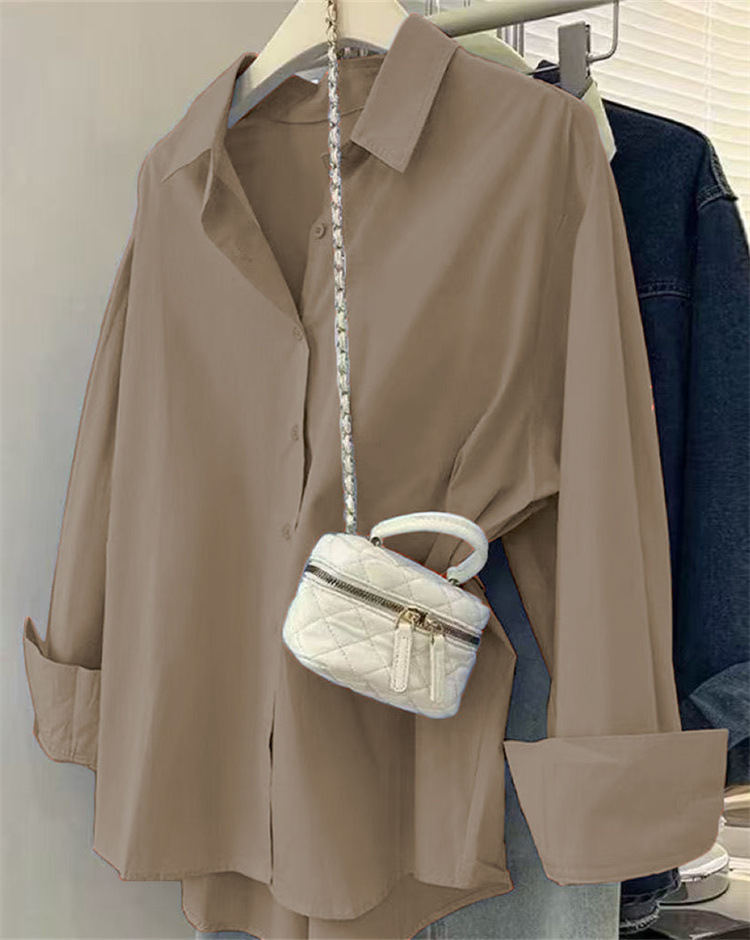 Women's Blue Shirt Elegant New Design Casual Loose Fit Long Sleeved Shirts For Layering Outerwear_ecoleips.com