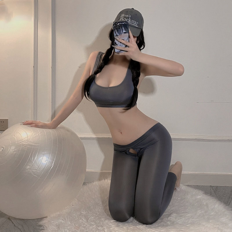 Sexy Lingerie Sexy Attractive Tight-free Open Ice Silk Pure Desire Women's Beautiful Back Yoga Pants Set
