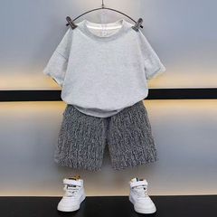 Boys Summer Short Sleeve Set 2024 New Children's Summer Color Diamond Clothes Handsome Boy Baby Street Children's Clothes
