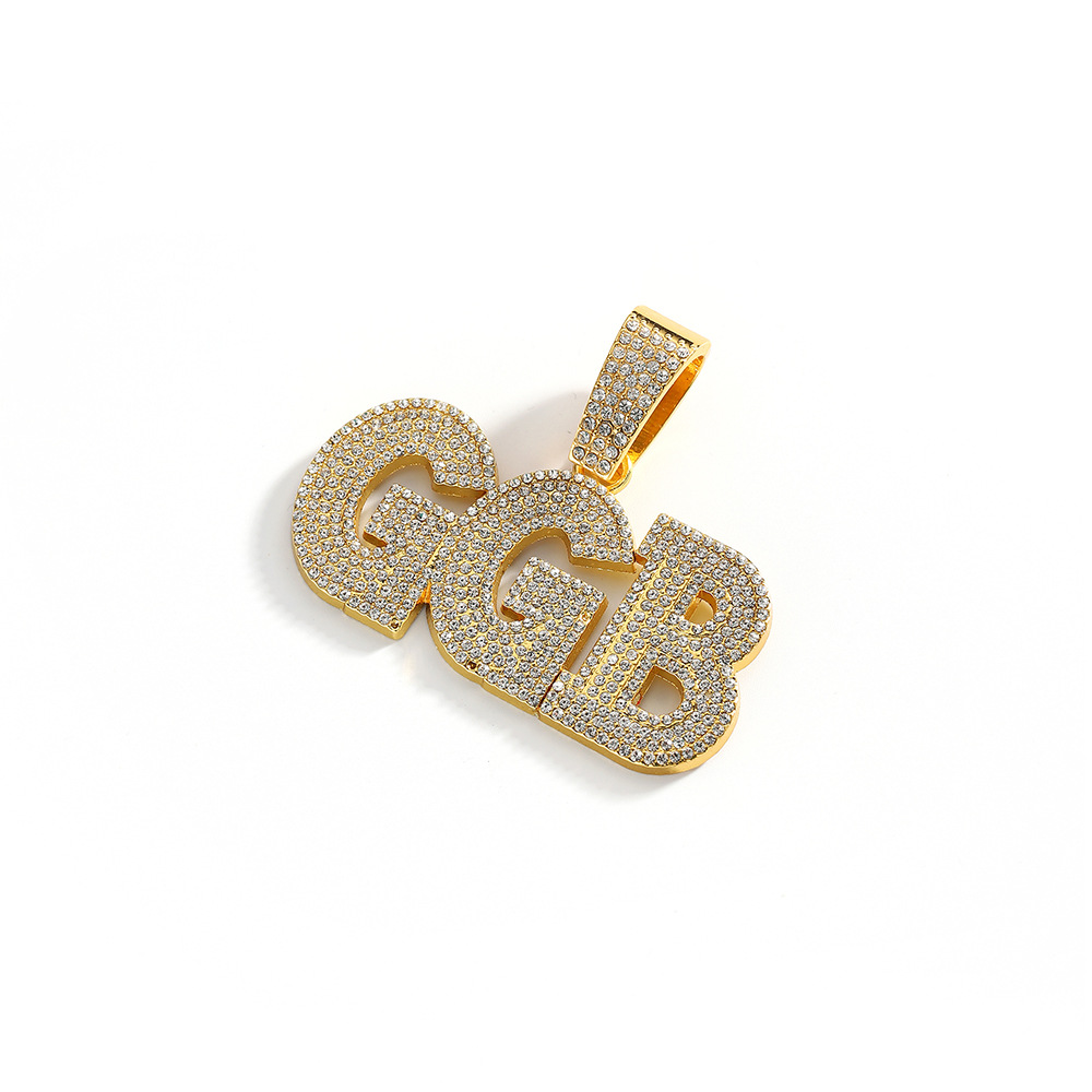 Nuevo colgante con combinación de letras GGB de gran tamaño estilo hip-hop, adornado con diamantes, collar cubano, accesorio personalizado.