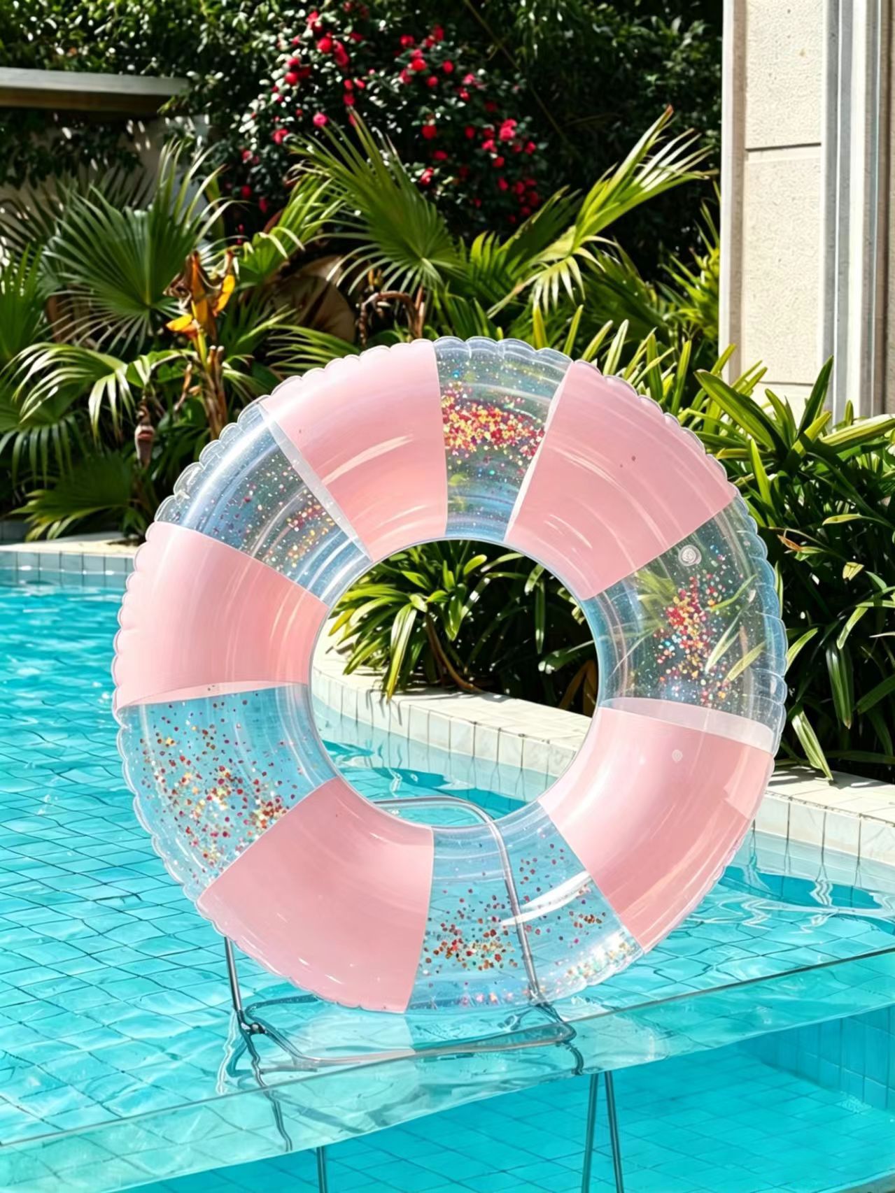 Anillo de natación para adultos con bolsas de aire dobles gruesas, anillo de salvavidas anti-rollback transparente, anillo de flotación inflable sobre agua