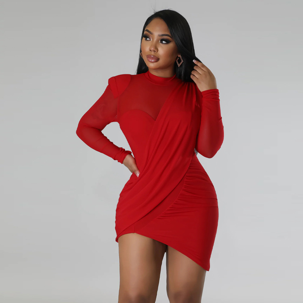Women Mesh Stitching See-through Patch Waist Dress 24 Women Mesh Stitching See-through Patch Waist Dress