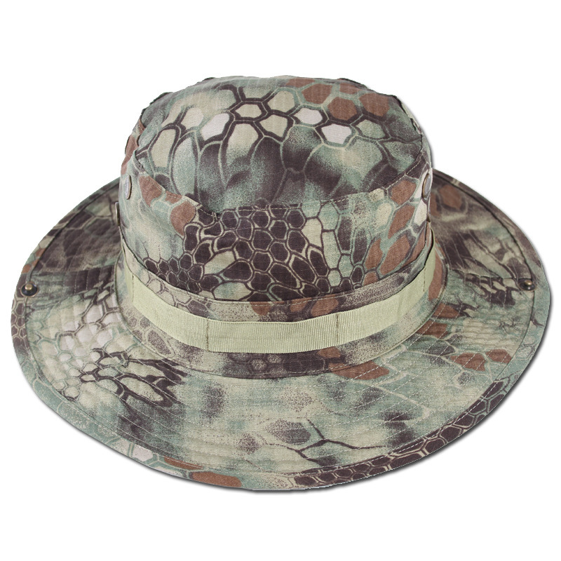新款夏季男女户外渔夫帽防晒休闲圆边网帽登山钓鱼迷彩大檐奔尼帽