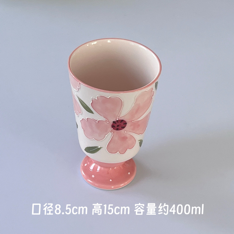 手绘高温釉下彩陶瓷高脚冷饮杯家用新款网红高颜值陶瓷杯子|undefined