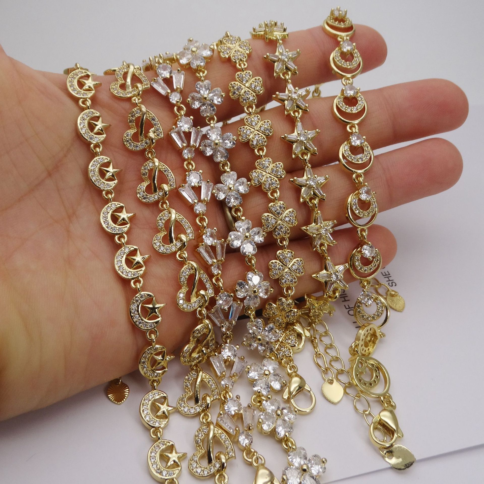 Zircon Inlay Material Heart Shape Copper Sweet Simple Style Copper Bracelets
