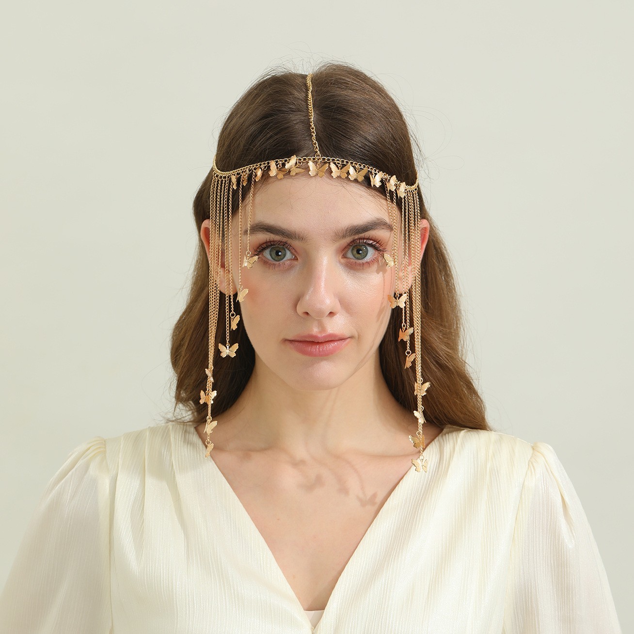 European and American vintage tassel hair accessory, butterfly pendant headband, fashionable bridal headpiece, Bohemian ethnic style hair accessory