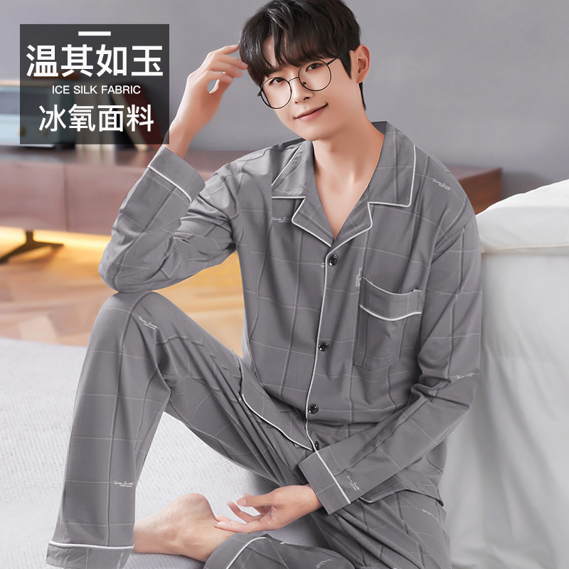 Pijamas de los hombres primavera y otoño más tamaño % algodón manga larga 2022 nuevo traje casual desgaste del hogar se puede usar fuera