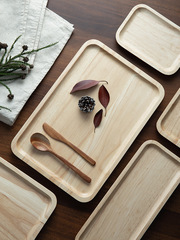 木質托盤長方形大號橡膠木茶杯托盤家用客廳木盤餐具盤子