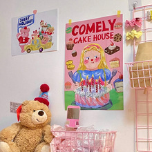 ins韩国插画海报蛋糕少女心房间拍照道具可爱贴墙面装饰布置卡片