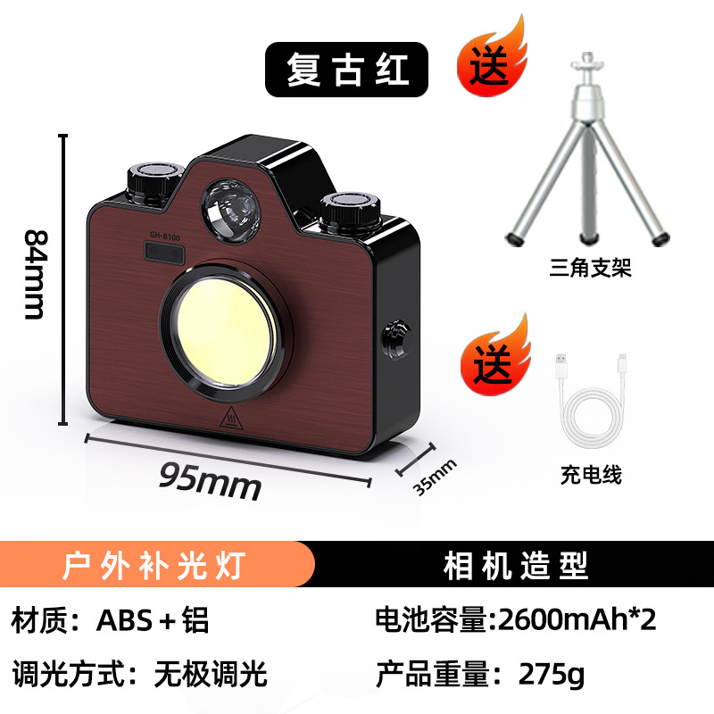 캠핑 램프 [레트로 레드]에는 [브래킷, 랜야드, 데이터 케이블]이 함께 제공됩니다.