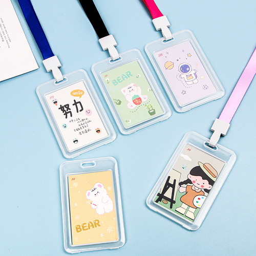 Student card holder cartoon cute transparent waterproof ID holder employee work badge with lanyard bus card holder wholesale