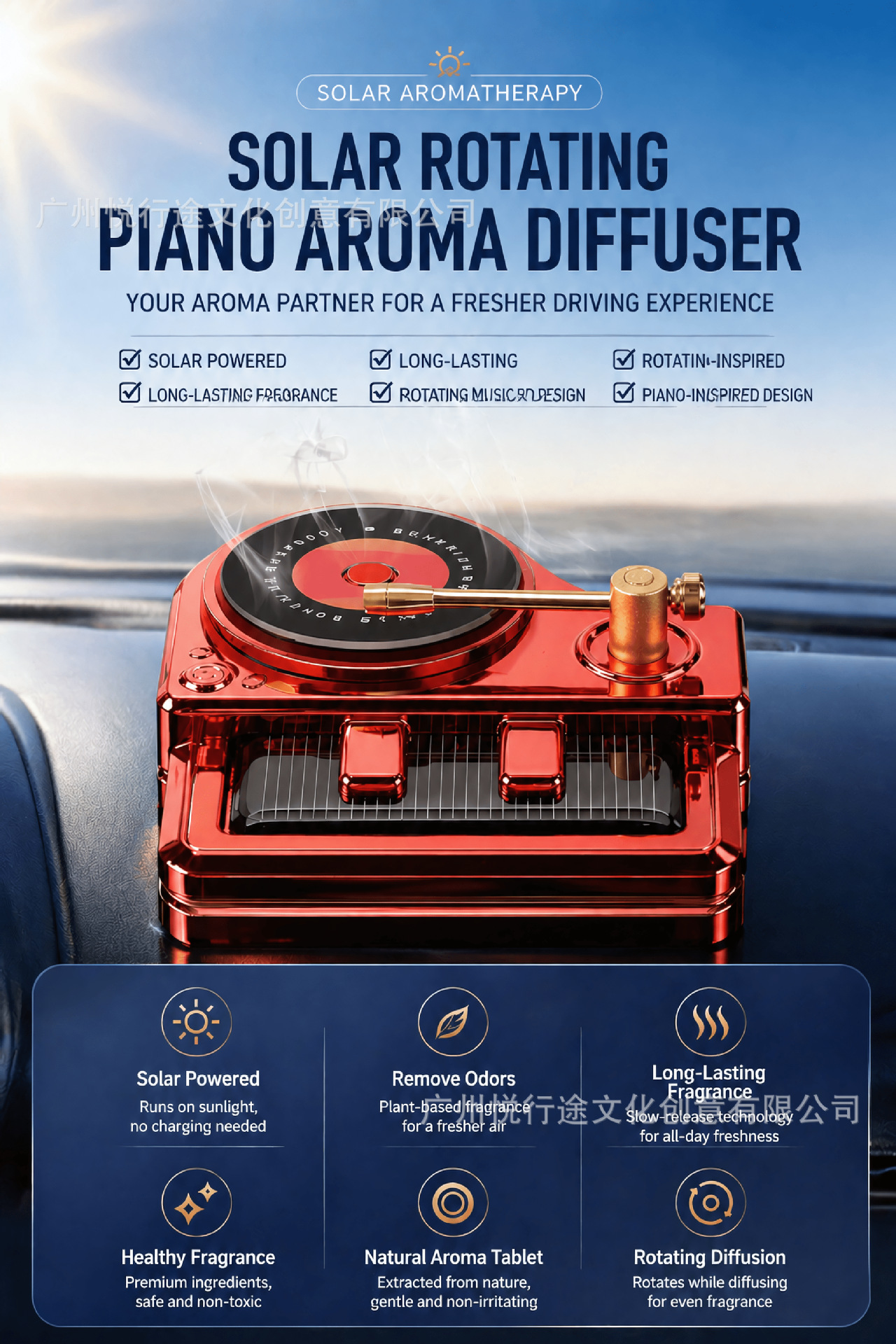 Cross-border best-selling car perfume, piano record player car air freshener, car air conditioning vent air freshener wholesale