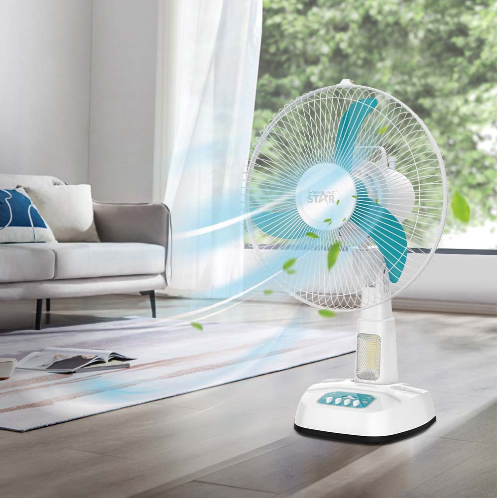 Winning star transfronteriza Reino Unido y Europa estándar ABS de 14 pulgadas ventilador de tres páginas con velocidad del viento de tres velocidades y ventilador eléctrico de escritorio que sacude la cabeza