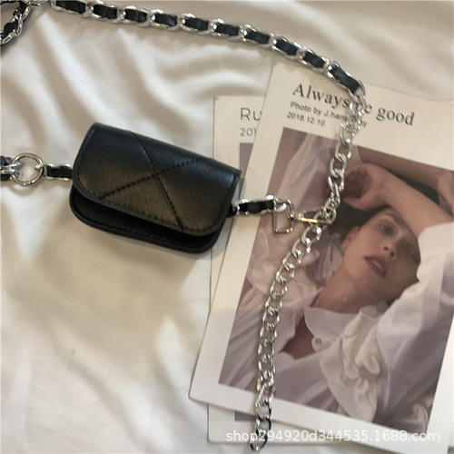 French retro chain woven waist chain for women, stylish metal belt, small bag accessory for women, cinching waist sash