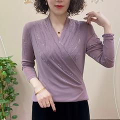 代理生中継起爆金2025春の新型ファッション洋気ホットドリル交差vネック百合底シャツtシャツ