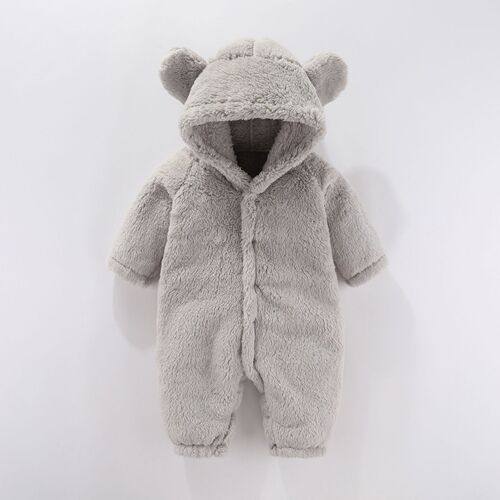 A baby onesie made of lambskin, long-sleeved crawling suit with hood, cute and fashionable, suitable for export, children's clothing.