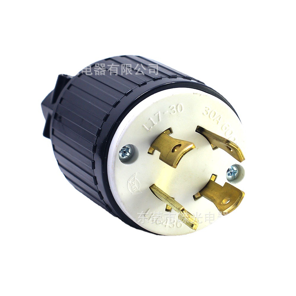 LK-6436 NEMA L17-30P 4针美国工业插头 30A 600V防脱落插头
