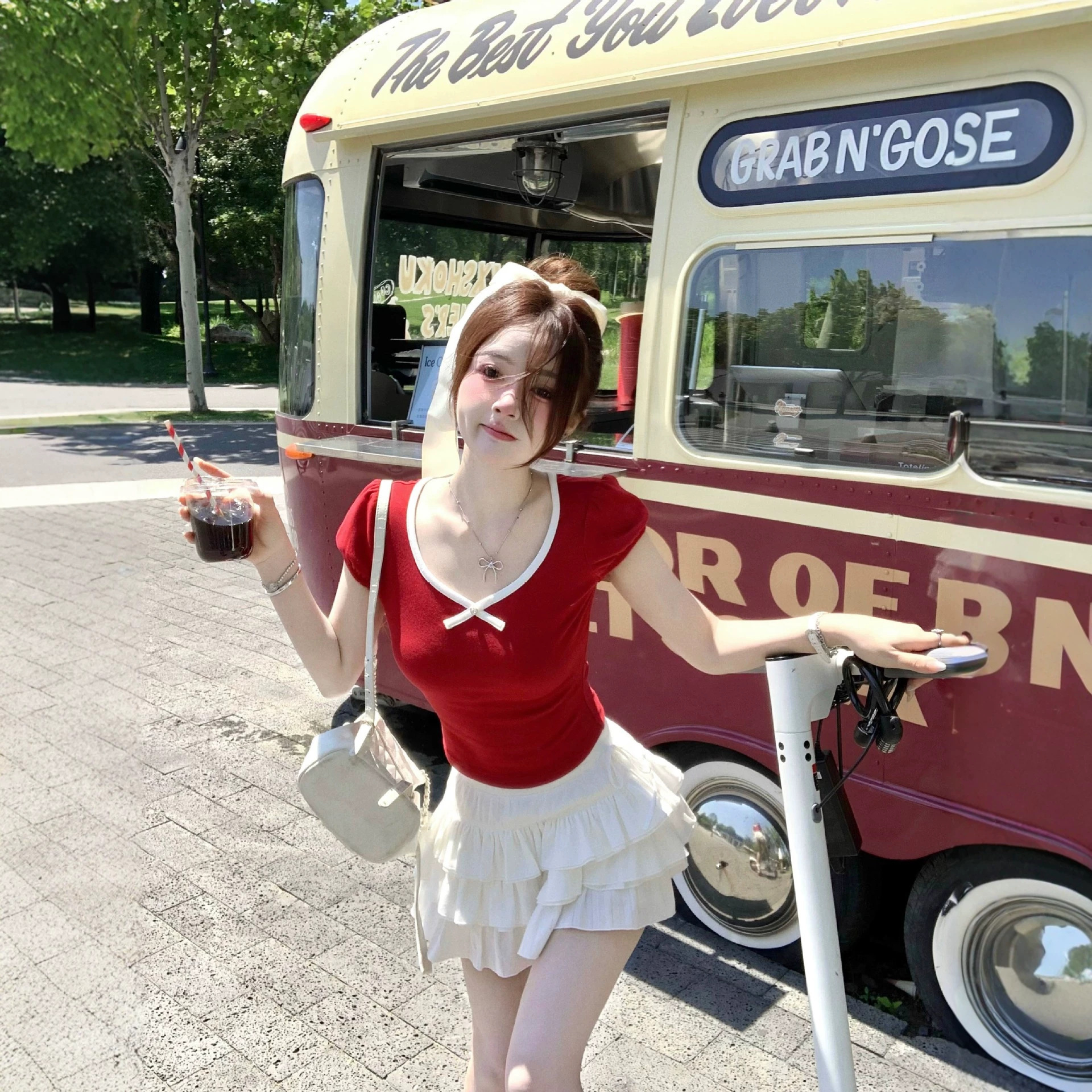 Q女家 可露丽甜莓/显白超绝！亲肤天丝莫代尔修身T恤红色上衣夏天