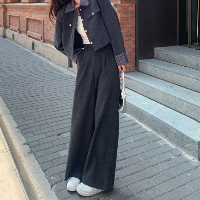 韩系灰色西装套装女春季流行盐系又a又飒ootd西服两件套穿搭爆款|undefined
