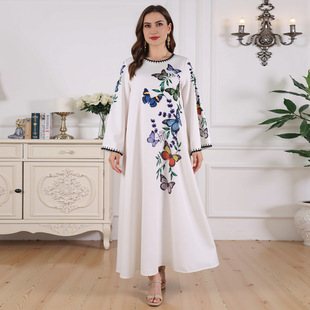 Ome Customized Middle East Cross-Border E-Commerce Popular Printed Hot Diamond Women's Robe Muslim Dress Abaya Robe