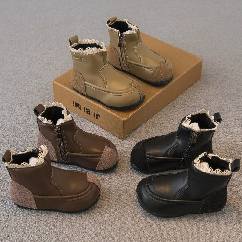 Сапоги для девочек 2024 осенние и зимние детские туфли для девочек Принцесса сапоги сапоги кожаные сапоги Baby два хлопка плюс бархат Мартин сапоги