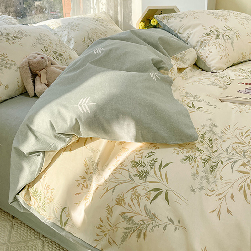 Juego de cuatro piezas de algodón puro, ropa de cama de algodón 100% estilo nuevo 2026, funda nórdica floral fresca, sábana, juego de tres piezas para dormitorio, sábana ajustable.