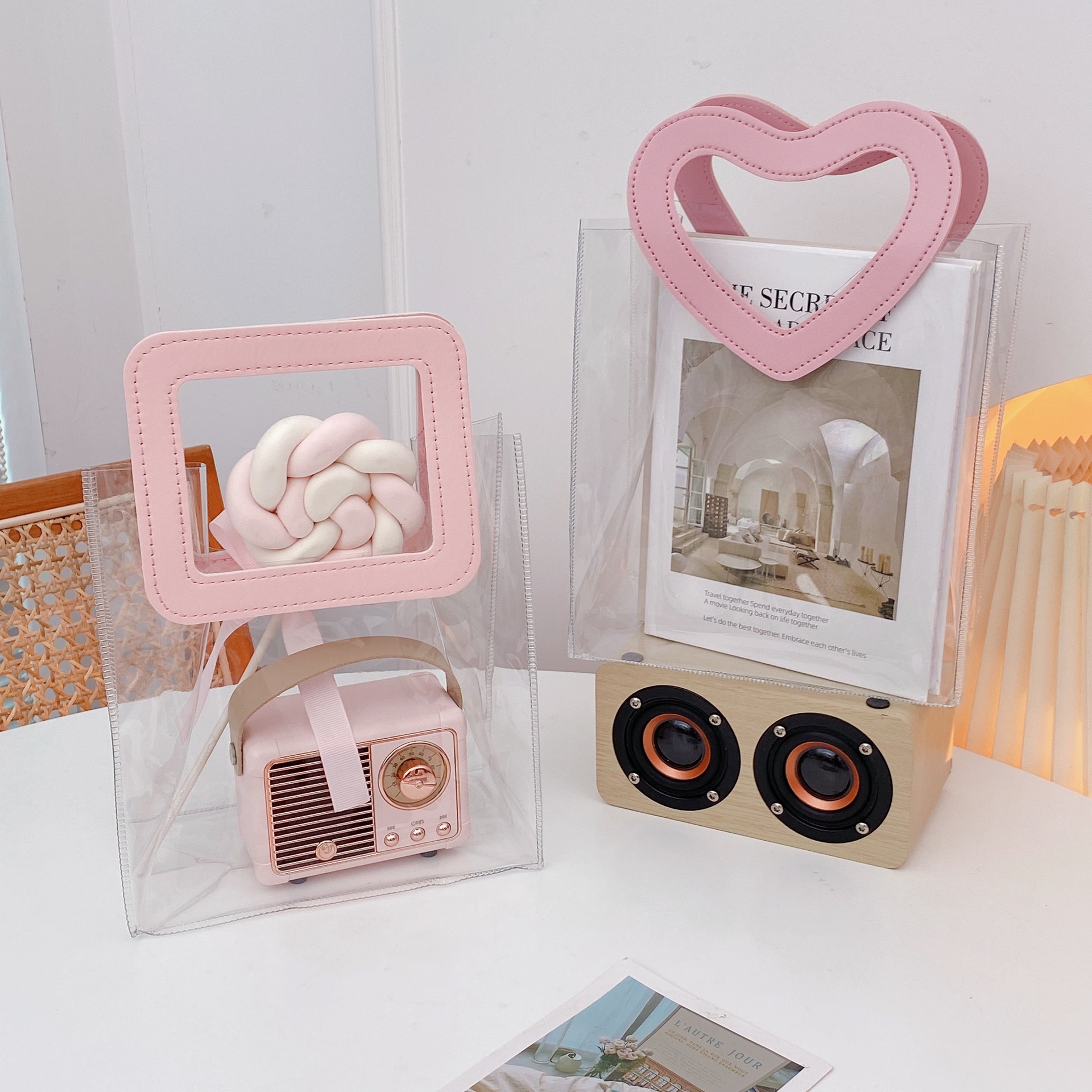 现货礼品袋小清新透明塑料可爱手提袋夜市购物袋生日礼物袋批发