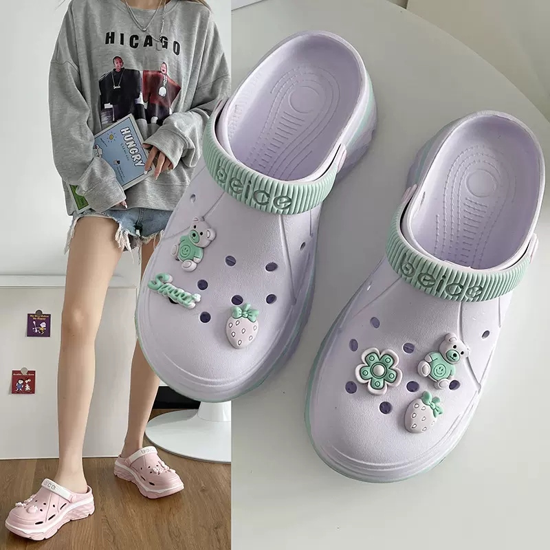 松糕洞洞鞋厚底凉鞋批发2025夏季韩版拖鞋外穿防滑沙滩包头半拖潮