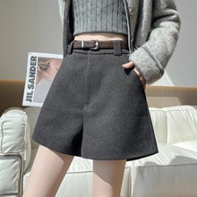 黑色毛呢短裤女2025秋冬小个子高腰宽松显瘦a字阔腿裤西装裤A9044