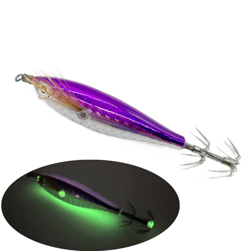5,5g/7,5 cm láser horizontal camarón pulpo calamar gancho ocho cinturón luya cebo falso camarón de madera simulación peces luminosos