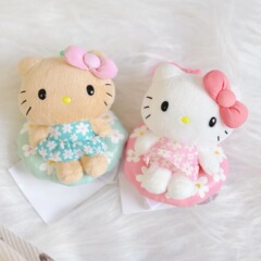 ハワイの新しい黒革水泳リングキティぬいぐるみ花柄水着ハローキティバッグキーホルダーペンダント