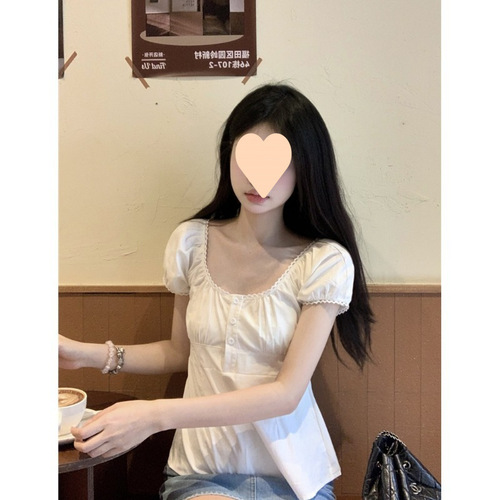 Age-defying sweet and gentle temperament white collar short-sleeve shirt summer woman 2025 short top fashion