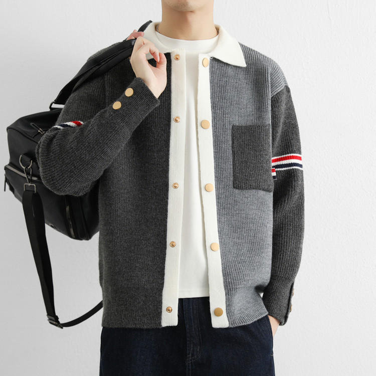 Autumn and winter Tommy-style men's cardigan, versatile for business and casual wear, new color-blocking design, fashionable and simple, made of new anti-pilling wool yarn Autumn and winter Tommy-style men's cardigan, versatile for business and casual wear, new color-blocking design, fashionable and simple, made of new anti-pilling wool yarn