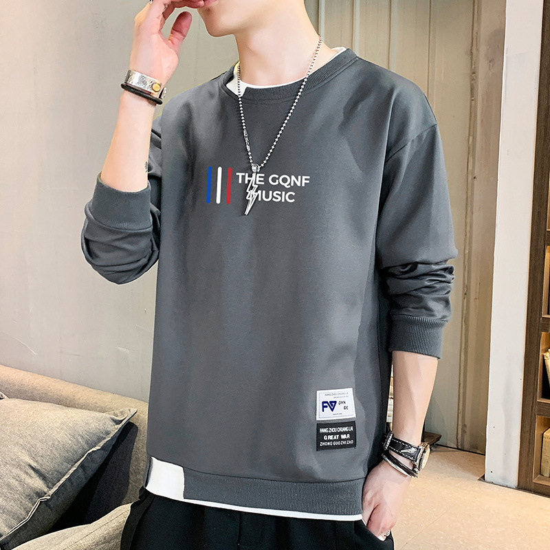 Suéter de cuello redondo para hombres primavera y otoño nuevo estilo americano casual camiseta de manga larga marca de moda masculina suelta camiseta de base grande