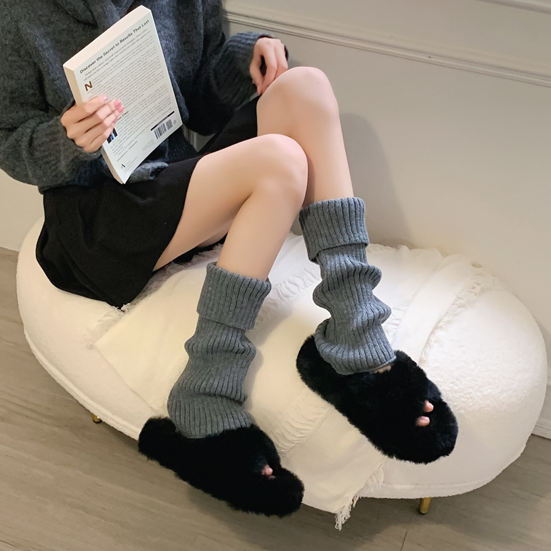 Y2g hot girl gray pile socks JK knitted socks women's Japanese lolita style solid color calf socks warm leg cover Y2g hot girl gray pile socks JK knitted socks women's Japanese lolita style solid color calf socks warm leg cover