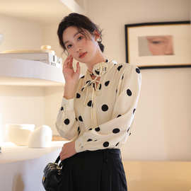 法式轻熟风长袖衬衫女2025秋季新款时尚波点设计感轻薄通勤A5939