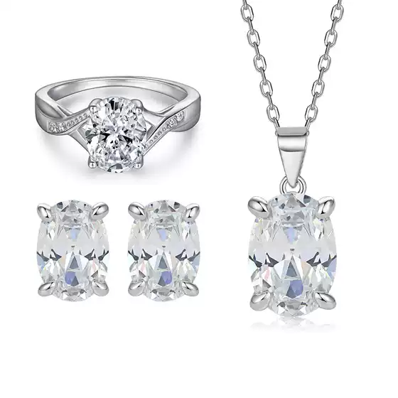 New Arrival European & American Style Jewelry Set with Oval Zircon Pendant Necklace, S925 Sterling Silver Ring & High-End Women's Ear Studs