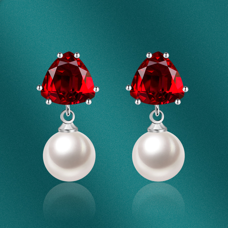 Fashion Simple Retro Simulation Pigeon Blood Red Treasure Copper Earrings display picture 3